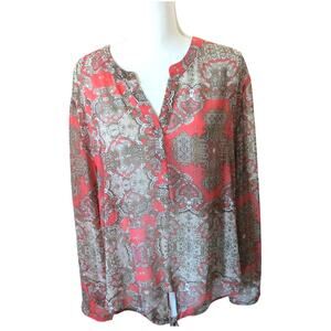 Chico's Women's Long Sleeve Multi Color Semi Sheer Shirt Size XL